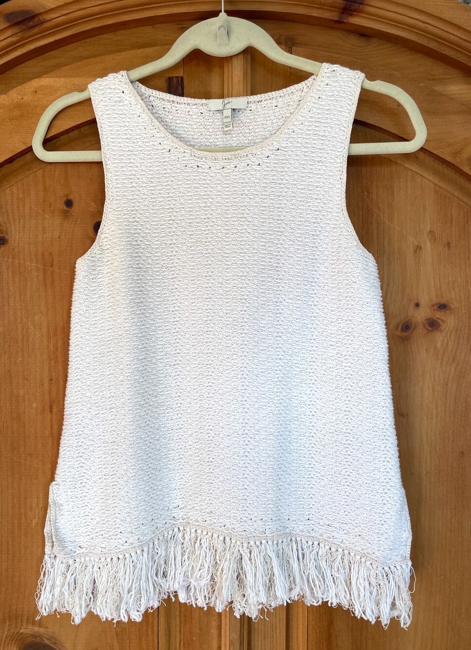 JOIE NARIKO Sleeveless Knit Fringe Top, White Cream Size XXSmall